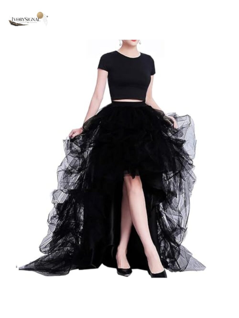 High Waist High Low Layered Tulle Floor Length Special Occasion Skirt